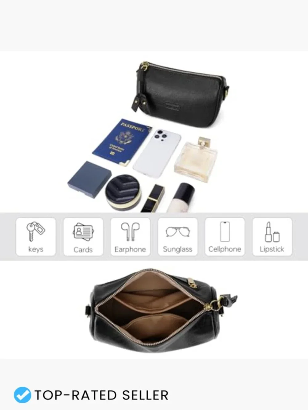 Small Vegan Leather Crossbody Purse with Two Adjustable Straps Shoulder Bag